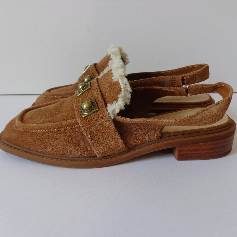 Chelsea & Violet Brown Lundin Slingback Suede Faux Fur Shoes Women's Size 7.5M